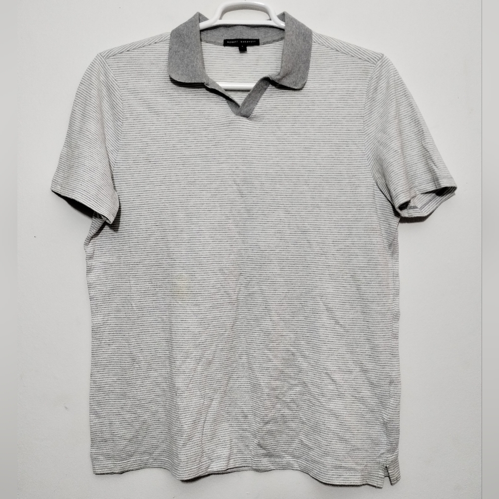 Robert Barakett Light Gray Striped Polo Shirt Men's L Classic Preppy
